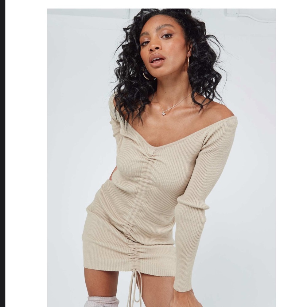 Ruched beige sweater dress size M/L